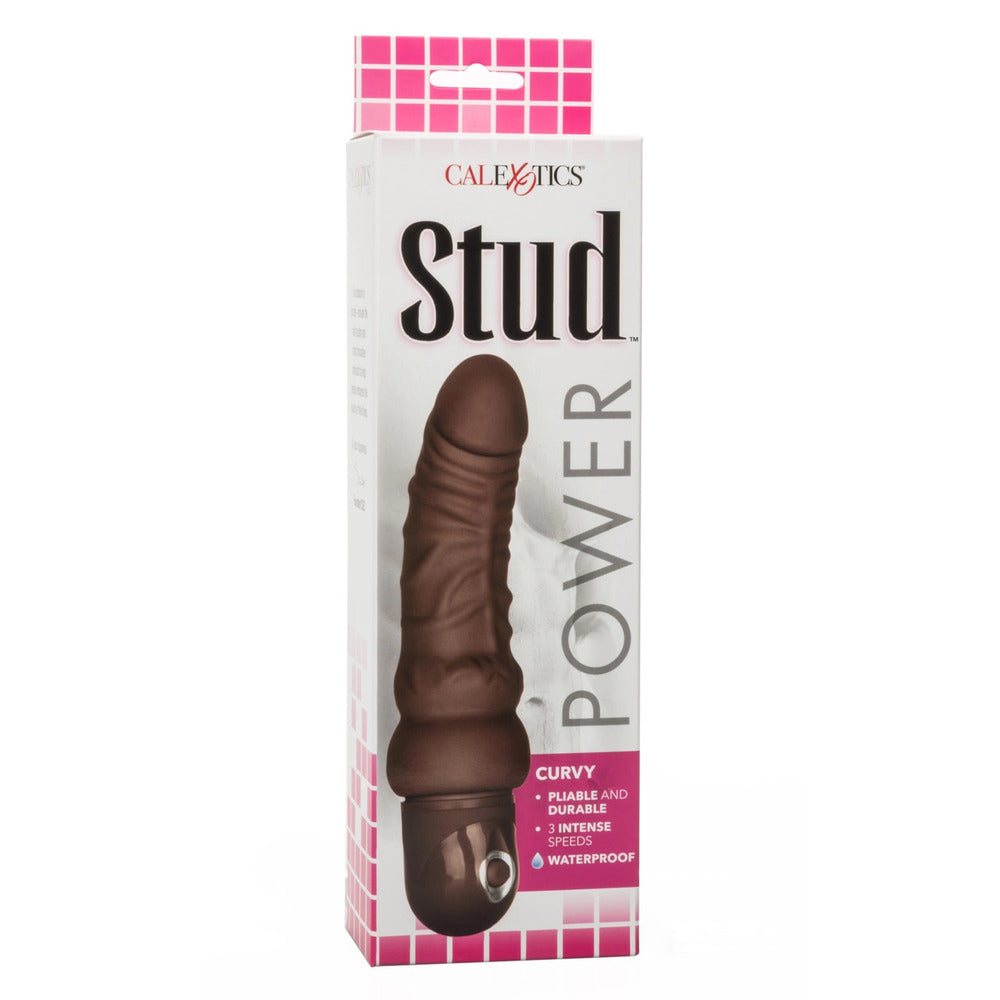 Waterproof Curvy Brown Power Stud Vibrator 8 Inch Realistic > Realistic Dildos and Vibes > Penis Vibrators