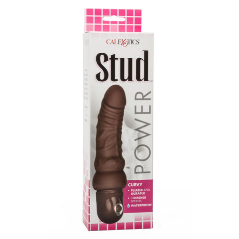 Waterproof Curvy Brown Power Stud Vibrator 8 Inch Realistic > Realistic Dildos and Vibes > Penis Vibrators