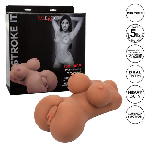 Stroke It Body Banger Male Masturbator Real Flesh Brown Strokers - Manual