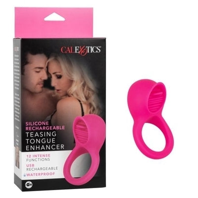 Rechargeable Vibrating Tongue Teaser Silicone Cock Ring Pink Cock Rings Vibrating