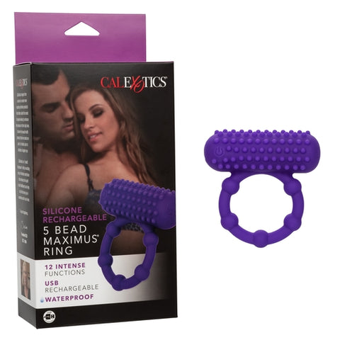 5 Bead Maximus Rechargeable Cock Ring Purple Cock Rings Vibrating