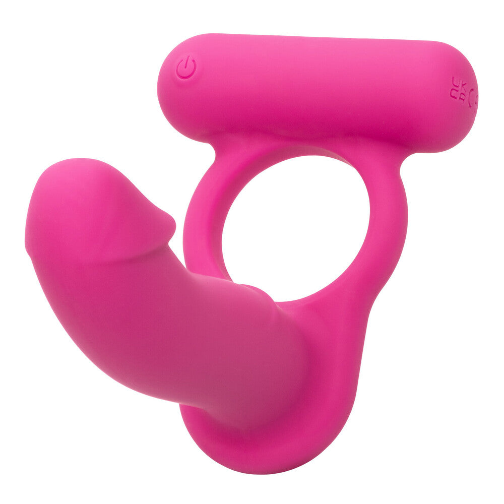 Silicone Rechargeable Double Diver Stimulator Pink Cock Rings Vibrating