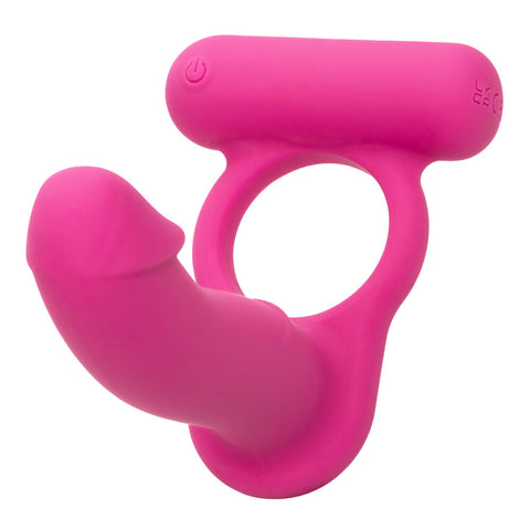 Silicone Rechargeable Double Diver Stimulator Pink Cock Rings Vibrating