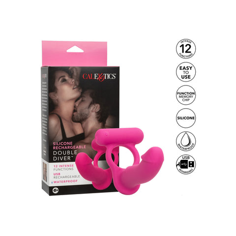 Silicone Rechargeable Double Diver Stimulator Cock Rings Vibrating