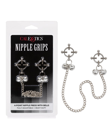 Adjustable Nipple Grips Four Point Press With Bells Default Title > Bondage Gear > Nipple Clamps