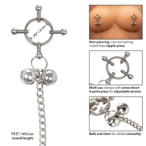 Adjustable Nipple Grips Four Point Press With Bells > Bondage Gear > Nipple Clamps