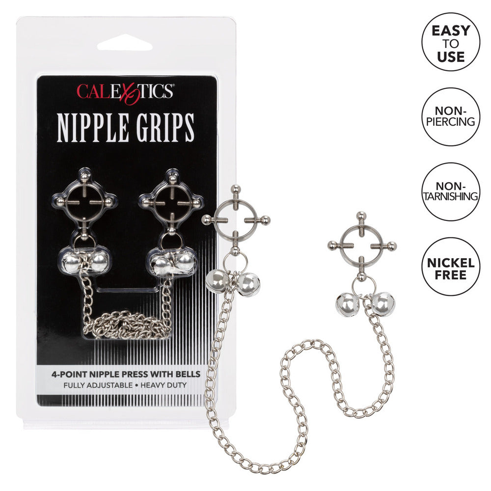 Adjustable Nipple Grips Four Point Press With Bells > Bondage Gear > Nipple Clamps