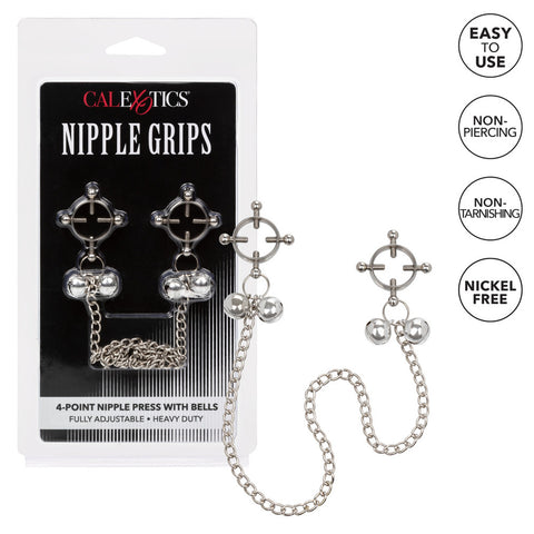 Adjustable Nipple Grips Four Point Press With Bells > Bondage Gear > Nipple Clamps