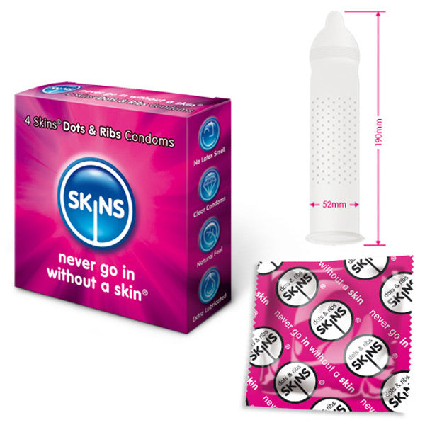 Skins Condoms Dots And Ribs 4 Pack Default Title > Condoms > Stimulating, Ribbed, Warming