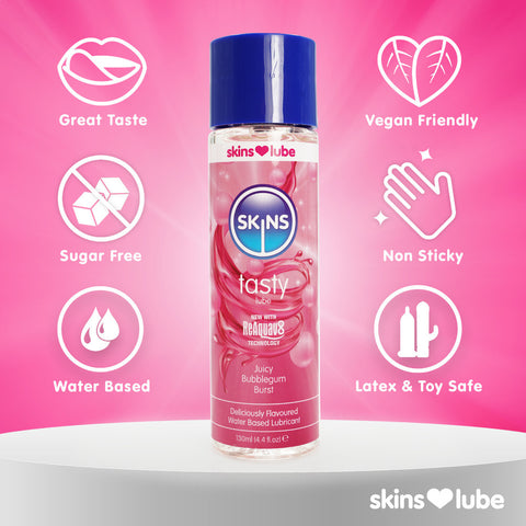 Skins Juicy Bubblegum Blast Waterbased Lubricant 130ml Flavoured Lube