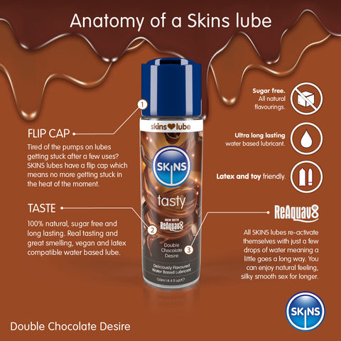 Skins Double Chocolate Desire (130ml) – Water-Based Lubricant > Relaxation Zone > Flavoured Lubricants and Oils