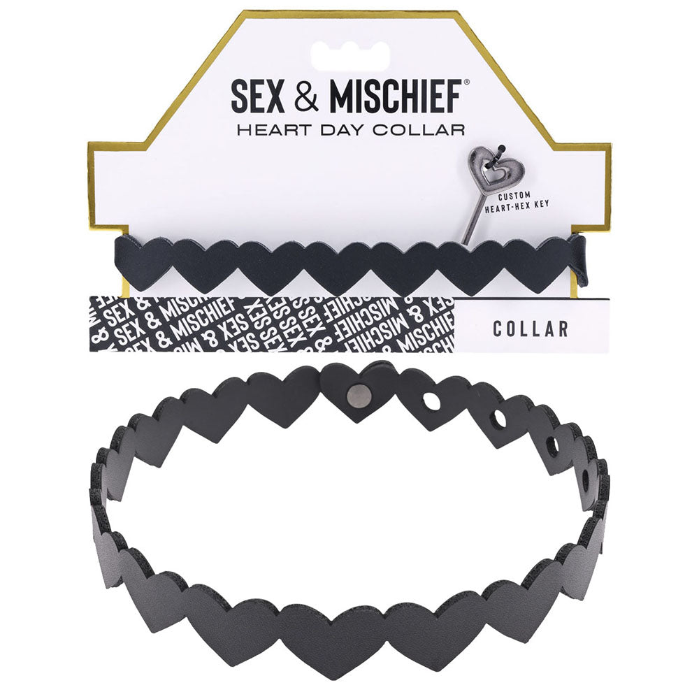 Sex and Mischief Heart Day Collar Choker Style Necklace in Faux Leather Black Sexy Jewelry & Masks