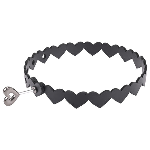 Sex and Mischief Heart Day Collar Choker Style Necklace in Faux Leather Sexy Jewelry & Masks