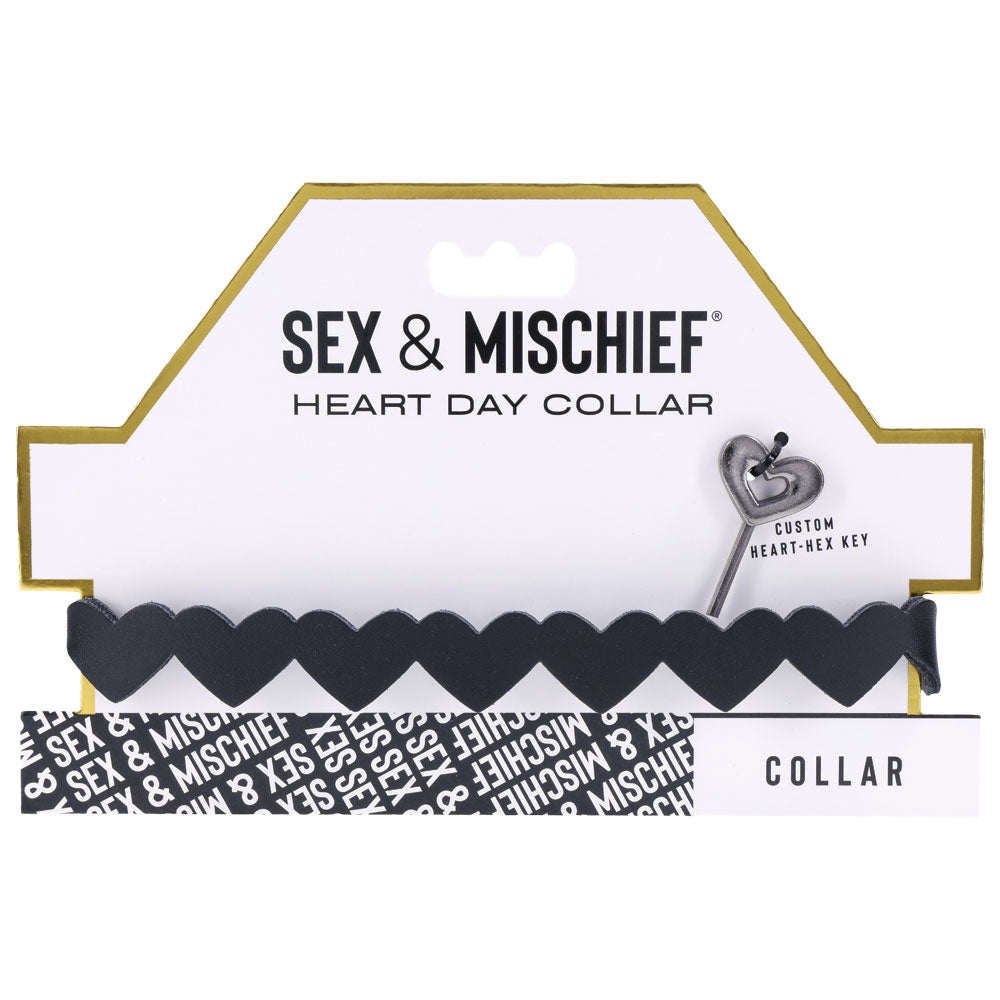 Sex and Mischief Heart Day Collar Choker Style Necklace in Faux Leather Sexy Jewelry & Masks