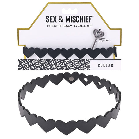 Sex and Mischief Heart Day Collar Choker Style Necklace in Faux Leather Black Sexy Jewelry & Masks