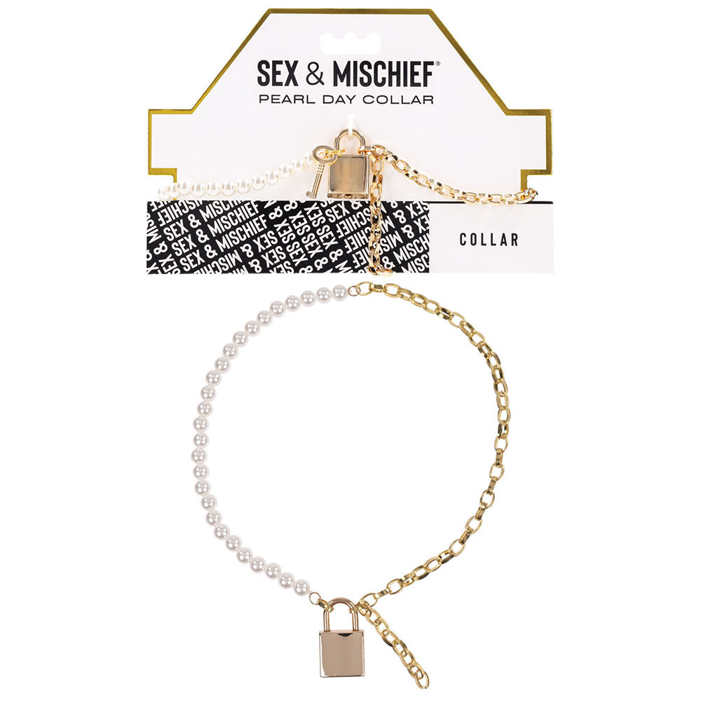 Sex and Mischief Pearl Day Collar for Elegant Submission and Sophistication Gold Collar