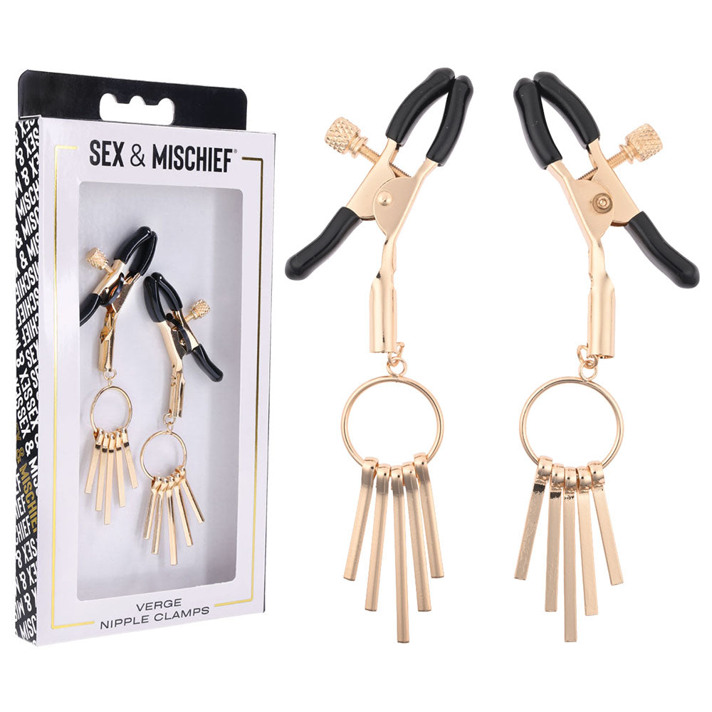 Sex and Mischief Verge Nipple Clamps for Sensual Stimulation and Intimate Play Gold Nipple Clips