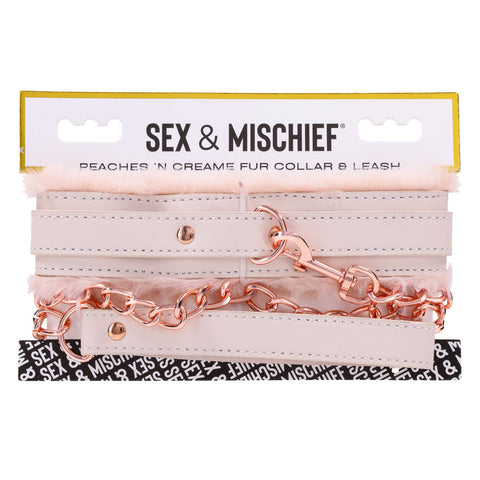 Peach Faux Fur Collar And Leash Set With Rose Gold Luxury > Bondage Gear > Collars & Leashes