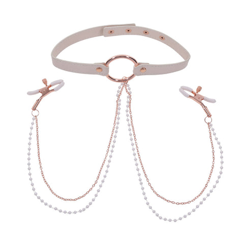 Sex & Mischief Peaches n CreaMe Collar with Nipple Clamps 35-44.5 cm Nipple Clamps