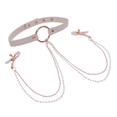 Sex & Mischief Peaches n CreaMe Collar with Nipple Clamps 35-44.5 cm Nipple Clamps