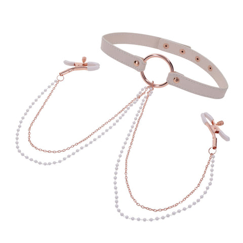 Sex & Mischief Peaches n CreaMe Collar with Nipple Clamps 35-44.5 cm Nipple Clamps