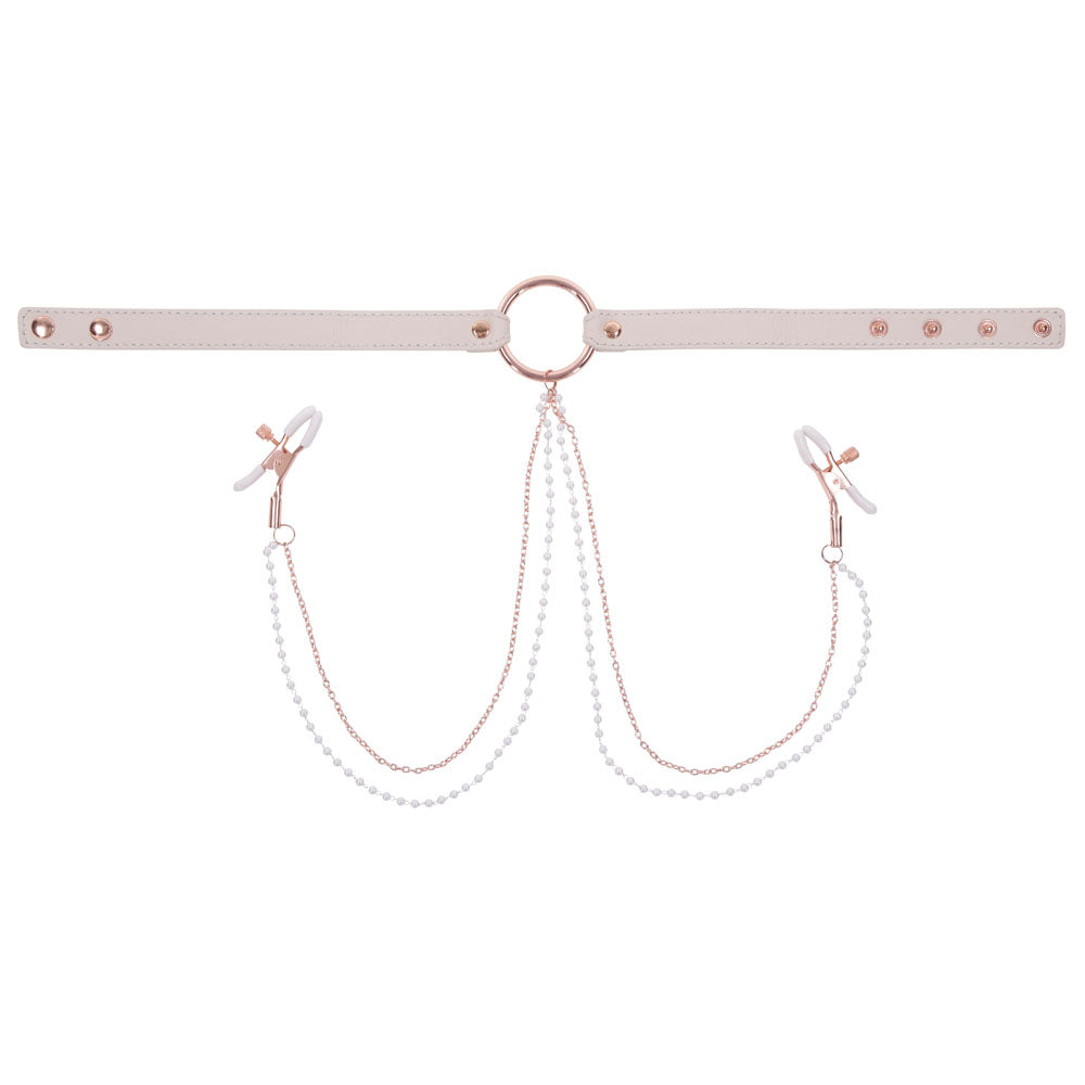 Sex & Mischief Peaches n CreaMe Collar with Nipple Clamps 35-44.5 cm Nipple Clamps