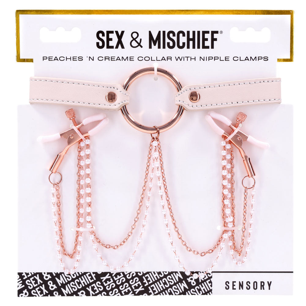 Sex & Mischief Peaches n CreaMe Collar with Nipple Clamps 35-44.5 cm Nipple Clamps
