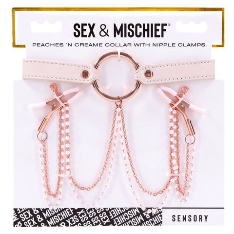 Sex & Mischief Peaches n CreaMe Collar with Nipple Clamps 35-44.5 cm Nipple Clamps