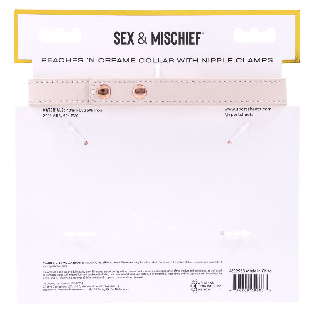 Sex & Mischief Peaches n CreaMe Collar with Nipple Clamps 35-44.5 cm Nipple Clamps