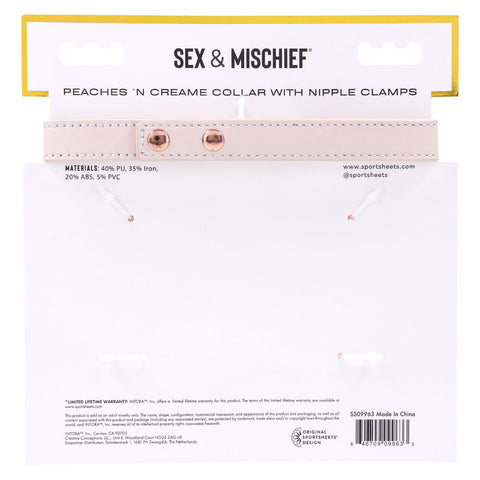 Sex & Mischief Peaches n CreaMe Collar with Nipple Clamps 35-44.5 cm Nipple Clamps