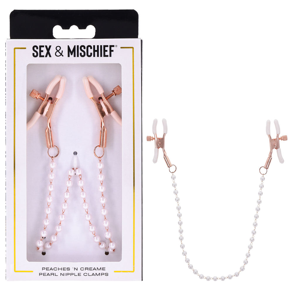 Sex and Mischief Peaches n CreaMe Pearl Nipple Clamps Pink Nipple Clamps
