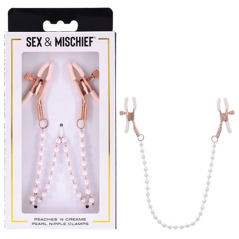 Sex and Mischief Peaches n CreaMe Pearl Nipple Clamps Pink Nipple Clamps