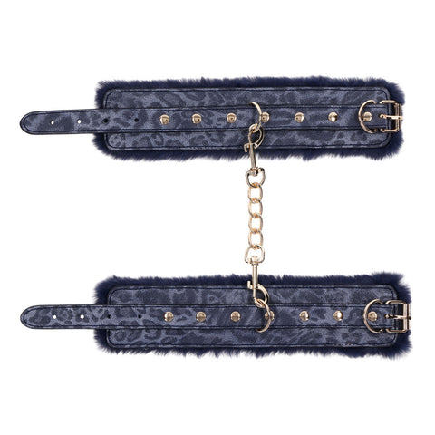 Sex and Mischief Navy and Gold Faux Fur Handcuffs with Adjustable Size and Chain Detailing > Bondage Gear > Restraints