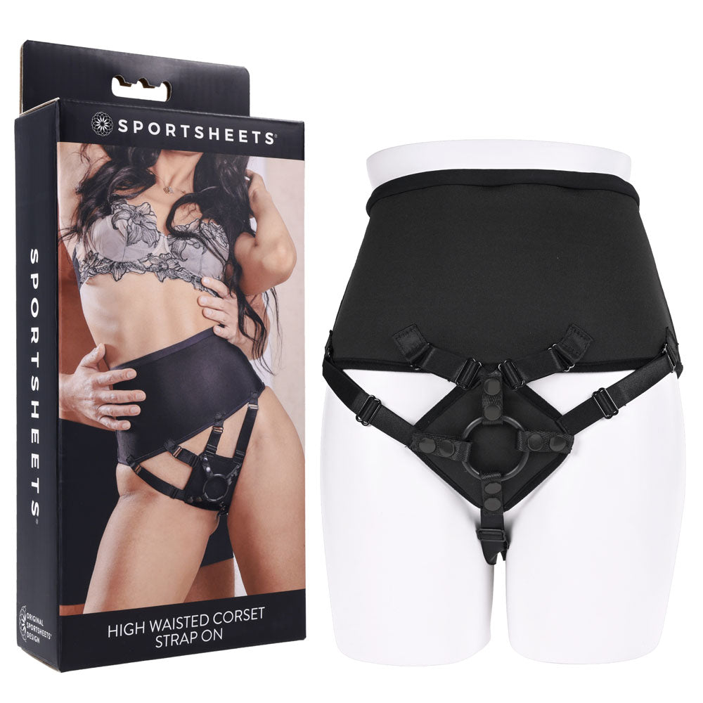 SPORTSHEETS High Waisted Corset Strap On Black STRAP-ONS