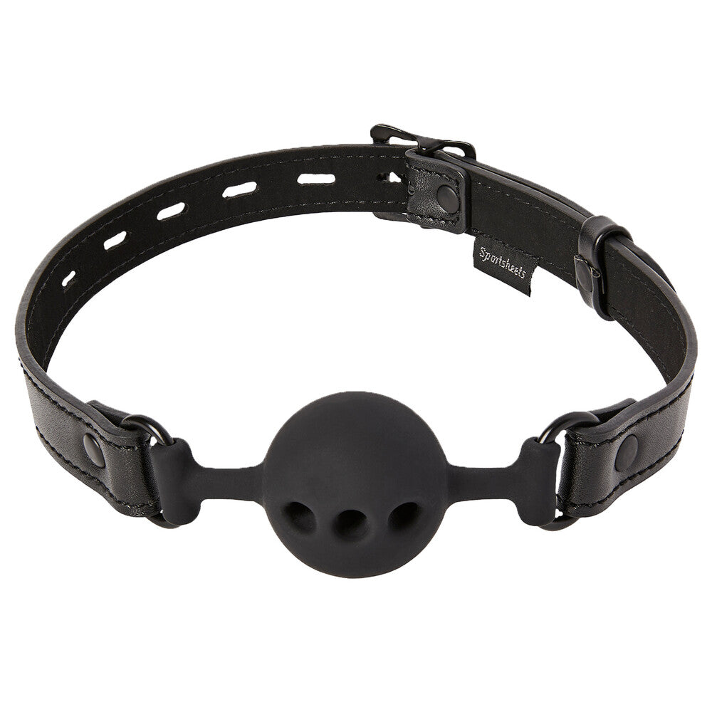 Sportsheets Saffron Breathable Ball Gag Adjustable Comfort Black Gags