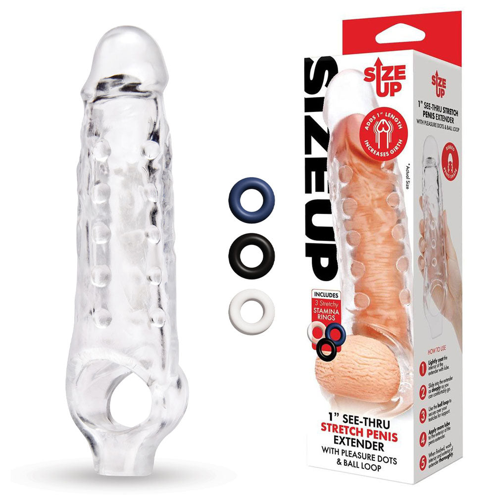 Size Up 1 Inch See Thru Stretch Penis Extender Clear SLEEVES