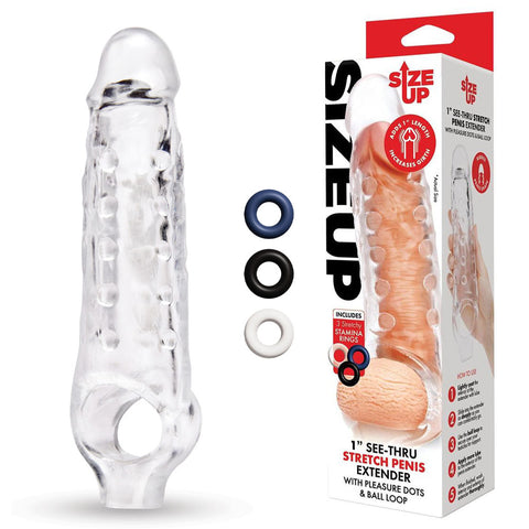 Size Up 1 Inch See Thru Stretch Penis Extender Clear SLEEVES