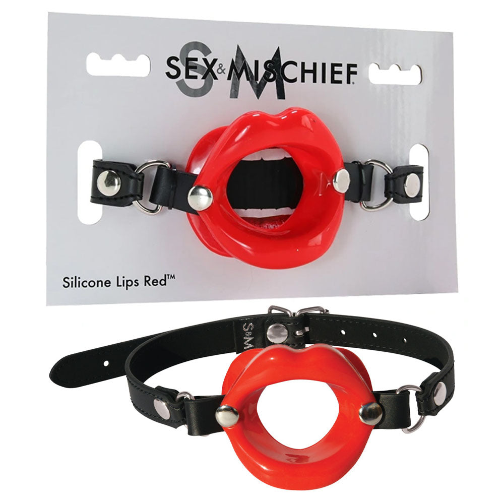 Sex & Mischief Silicone Lips Mouth Gag Adjustable Vegan Leather Strap 63.5 cm Mouth Gag > Bondage Gear > Gags and Bits Main image