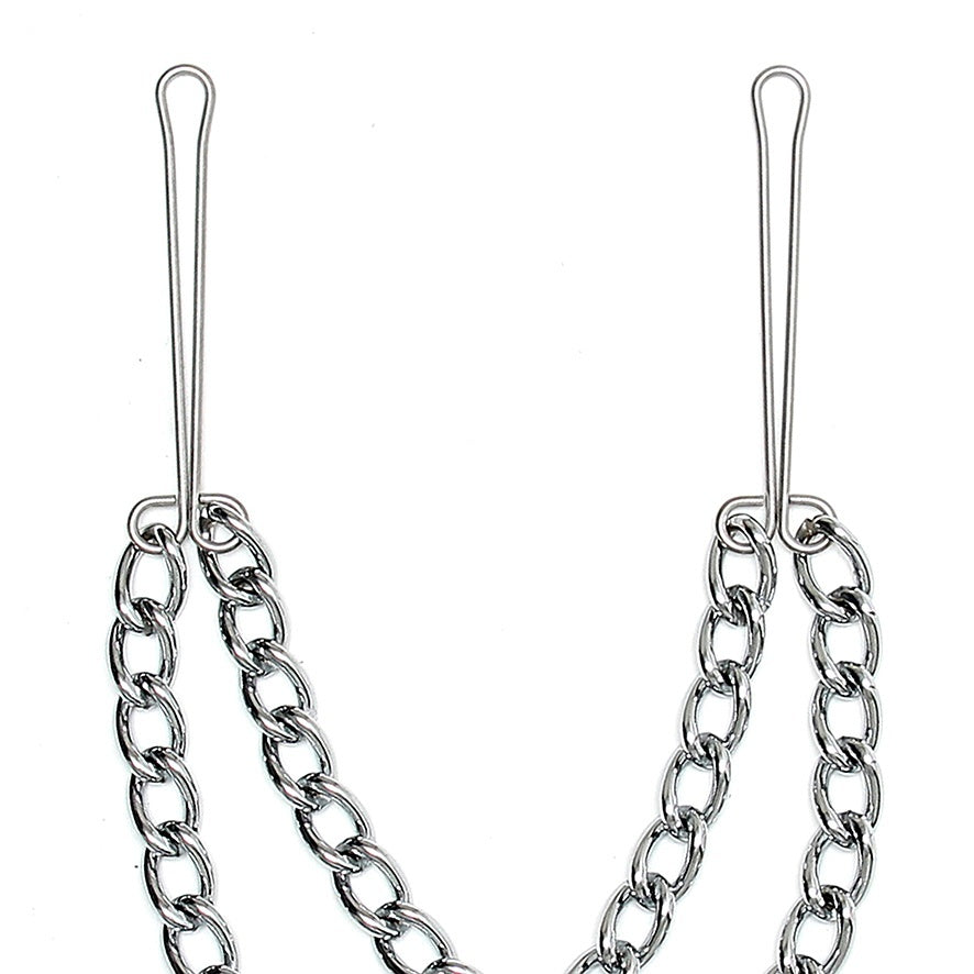 Silver Nipple Clamps With Double Chain > Bondage Gear > Nipple Clamps