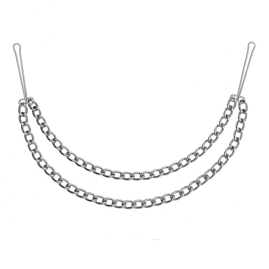 Silver Nipple Clamps With Double Chain Default Title > Bondage Gear > Nipple Clamps