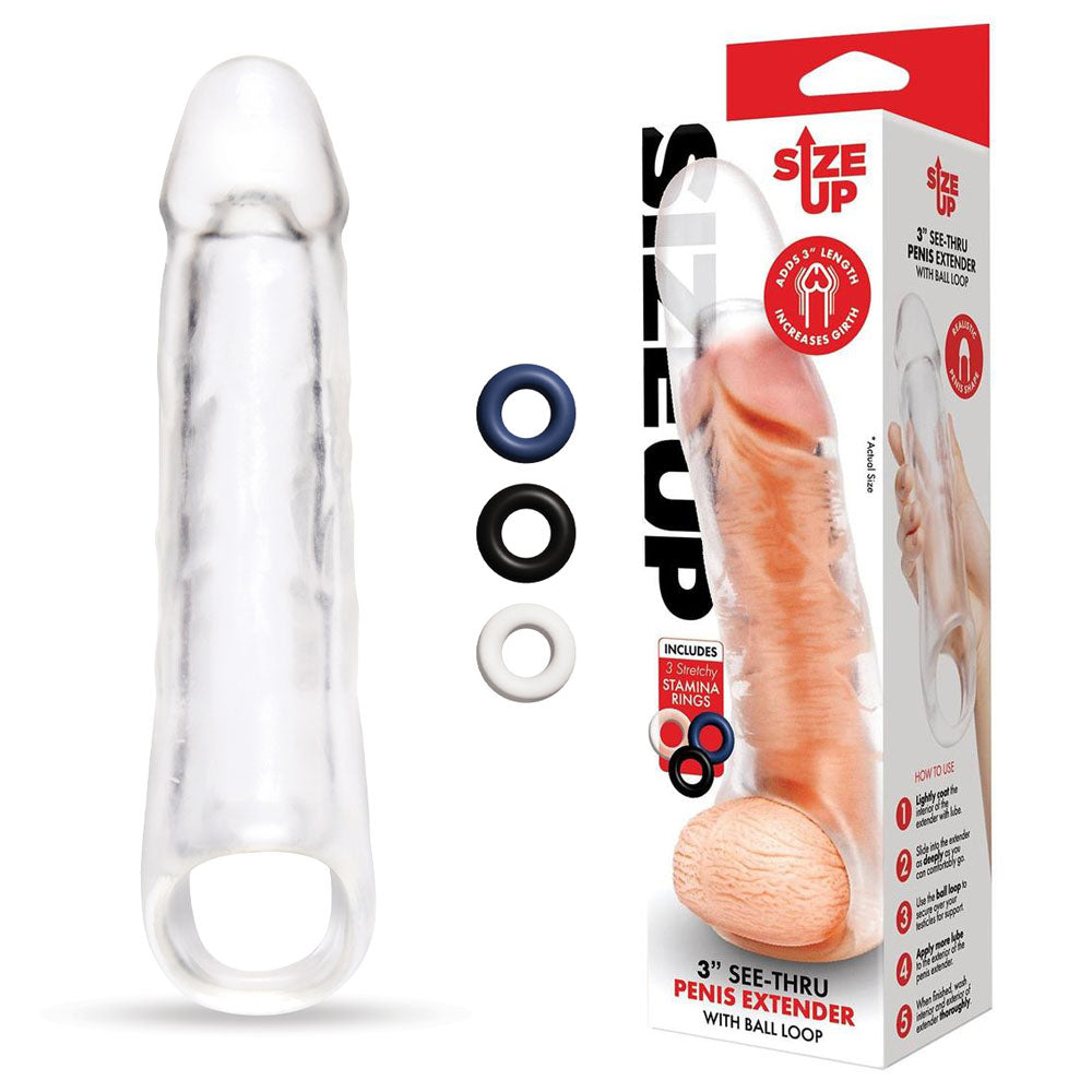 Size Up 3 Inch See Thru Penis Extender with Ball Loop > Sex Toys For Men > Penis Sleeves