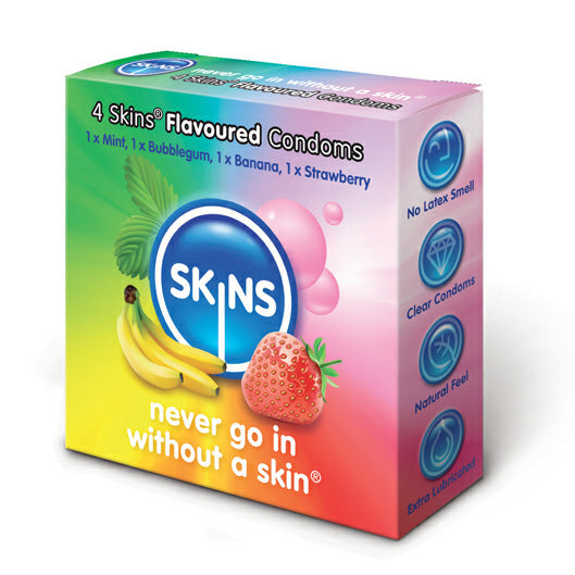 Skins Condoms Flavoured 4 Pack Default Title > Condoms > Flavoured, Coloured, Novelty