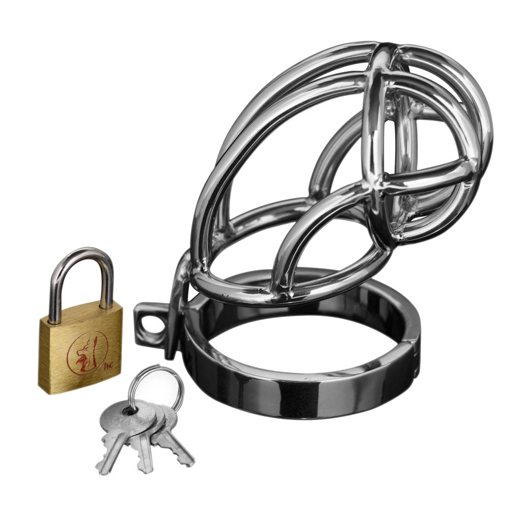 Master Series Captus Stainless Steel Locking Chastity Cage – Stainless Steel Chastity Cage Secondary image