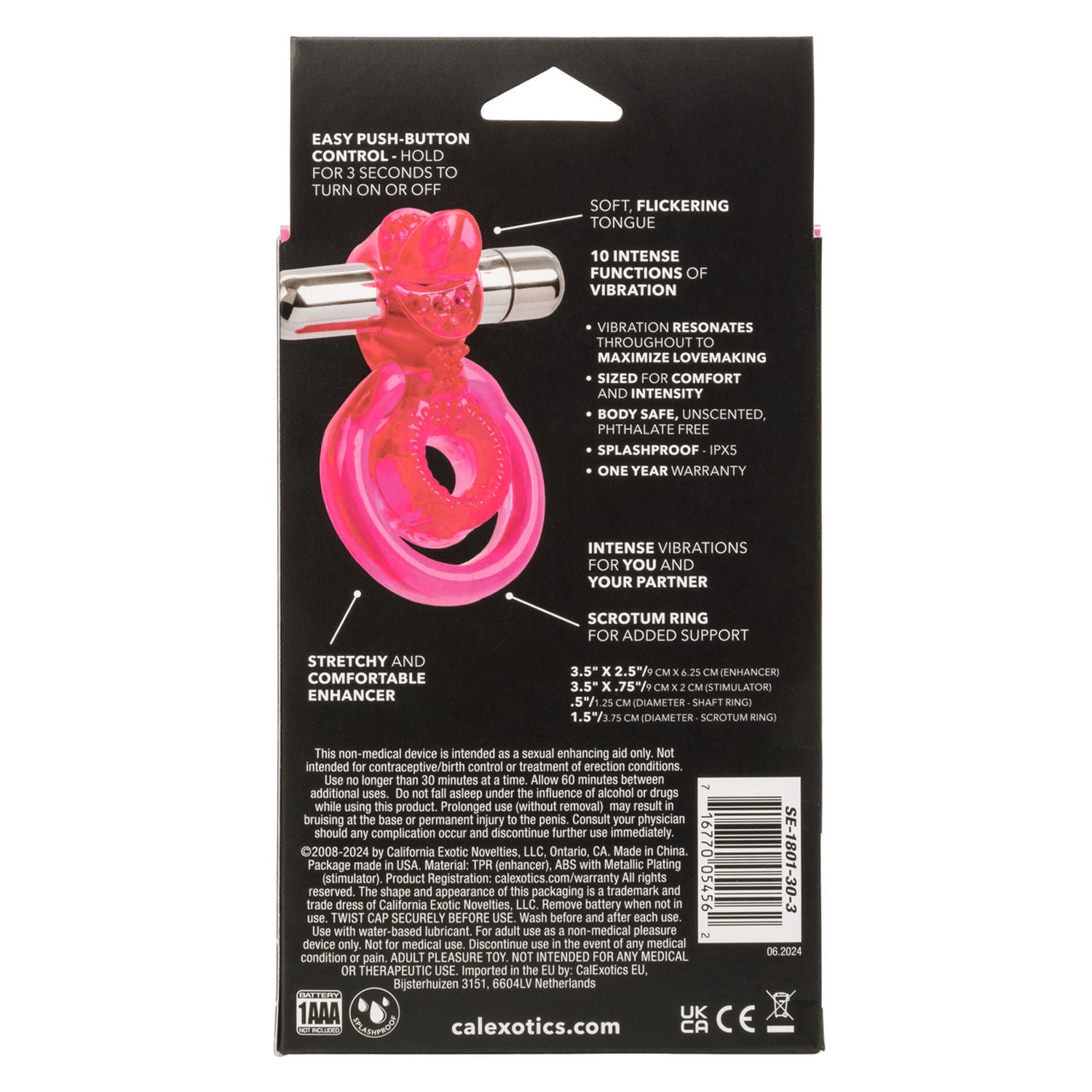 CalExotics Dual Clit Flicker Vibrator with Removable Stimulator Cockring > Cock Ring > Vibrating