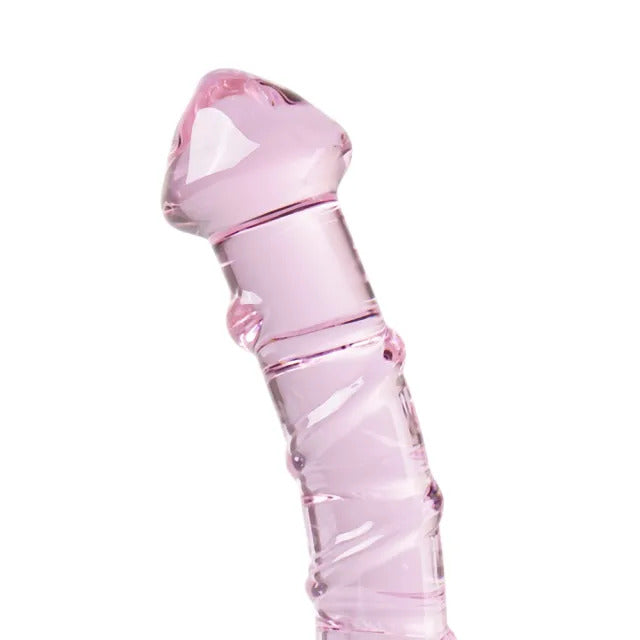 Textured Pink Glass Dildo With Temperature Play Design > Sex Toys > Glass