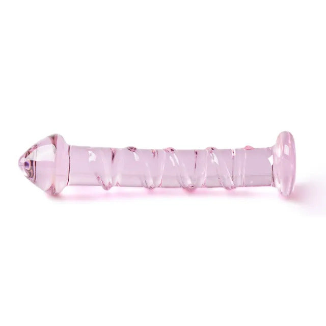 Textured Pink Glass Dildo With Temperature Play Design > Sex Toys > Glass