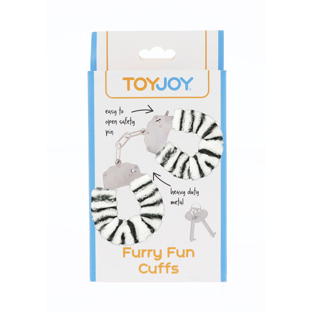 ToyJoy Furry Fun Zebra Plush Wrist Cuffs – Soft Restraint Set > Bondage Gear > Handcuffs
