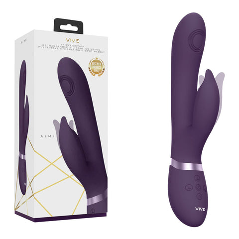 Vive AIMI 3x Motor Swinging Rabbit - 22.3 cm USB Rechargeable Rabbit Vibrator Purple VIBRATORS-RABBIT