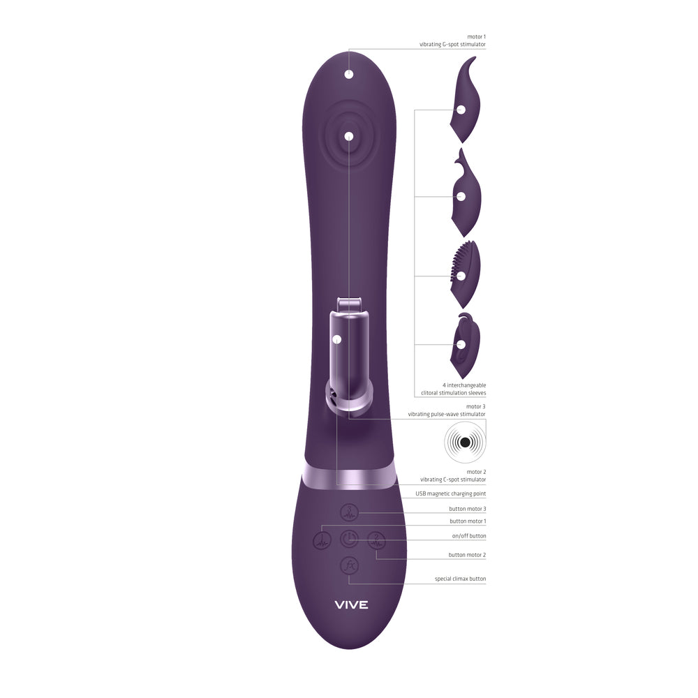 Vive Etsu Interchangeable Purple Rabbit Vibrator Dual Motor VIBRATORS-RABBIT-MULTI
