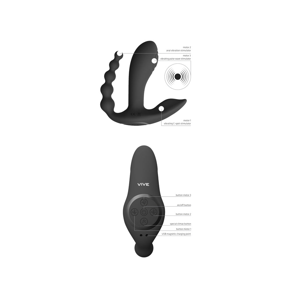 Vive Kata Double Penetrator Vibrator With Remote Black VIBRATORS-RABBIT-MULTI